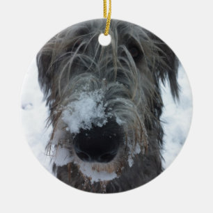 irish wolfhound playing in the snow ceramic tree decoration