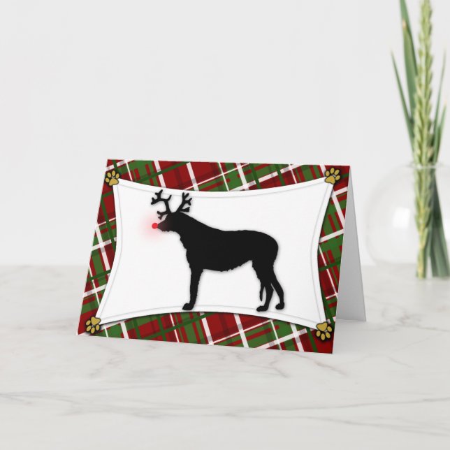 Irish Wolfhound Reindeer Christmas Card (Front)