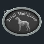 Irish Wolfhound Round Belt Buckle (Black/Silver)<br><div class="desc">The Irish Wolfhound Round Belt Buckle.  This Buckle uses a Black background to highlight the silver profile of the Irish Wolfhound.</div>