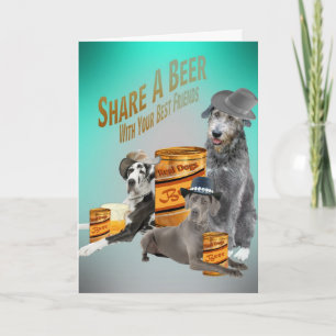 Irish Wolfhound Shares A Beer With Friends Cards