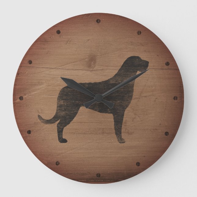 Irish Wolfhound Silhouette Rustic Large Clock (Front)