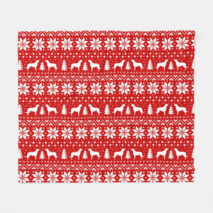 Irish Wolfhound Silhouettes Christmas Pattern Red Fleece Blanket