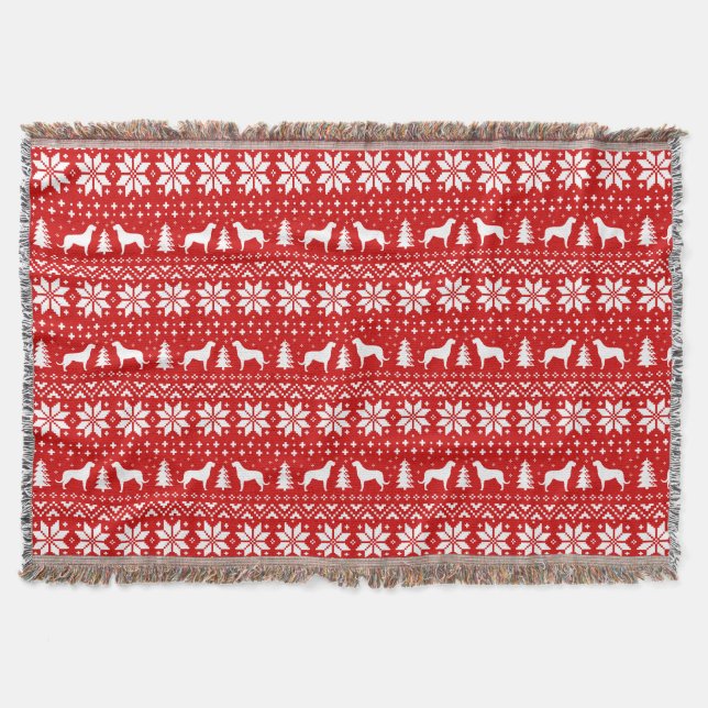Irish Wolfhound Silhouettes Christmas Pattern Red Throw Blanket (Front)