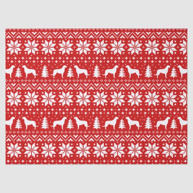 Irish Wolfhound Silhouettes Christmas Pattern Red Tissue Paper (Front)