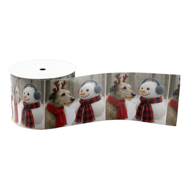 Irish Wolfhound Staring at a Snowman Grosgrain Ribbon (Spool)