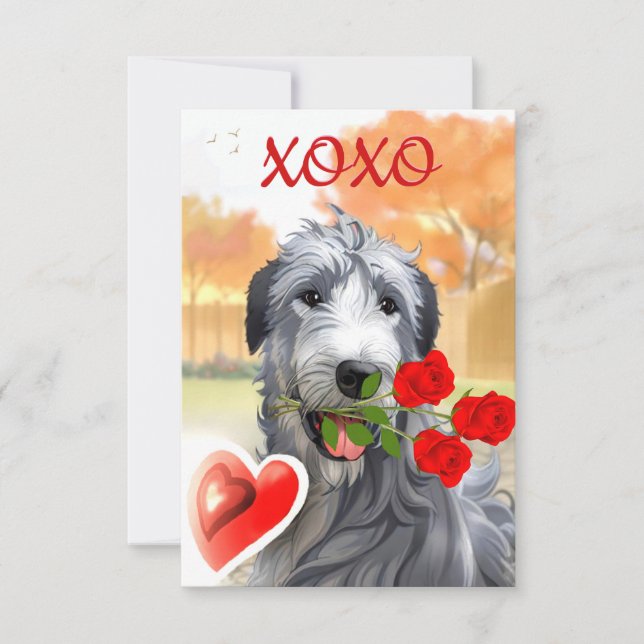 Irish Wolfhound Valentine Flat Greeting Card (Front)