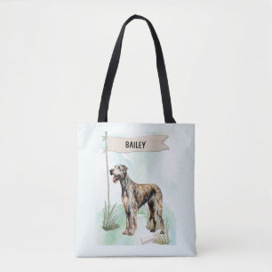 Irish Wolfhound Watercolor Personalised Dog Tote Bag