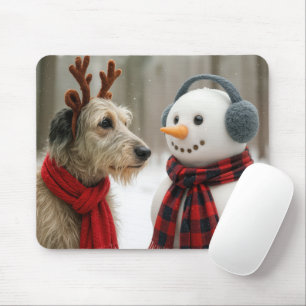 Irish Wolfhound with a Cute Snowman Mouse Pad