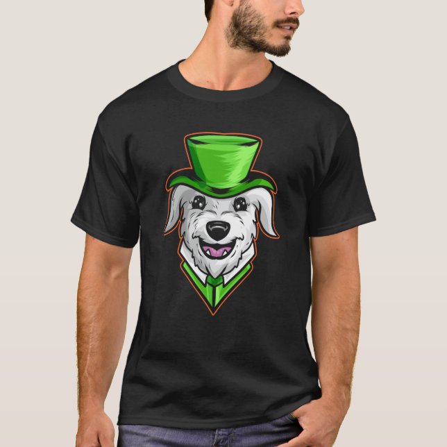 Irish Wolfhound With Green Hat Neckerchief St Patr T-Shirt (Front)