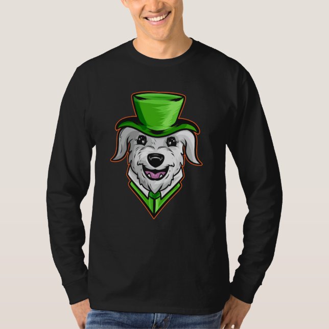 Irish Wolfhound With Green Hat Neckerchief St Patr T-Shirt (Front)