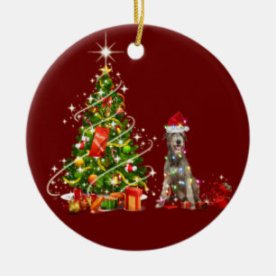 Irish wolfhound With Hat Scaft Christmas Ceramic Tree Decoration