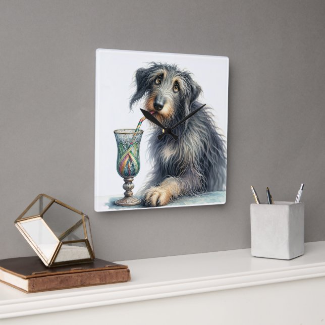 Irish Wolfhound With Soda Square Wall Clock (Office)