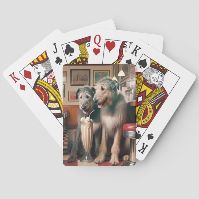 Irish Wolfhounds With Ice Cream Soda Playing Cards (Back)