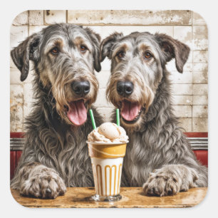 Irish Wolfhounds With Ice Cream Soda Square Sticker