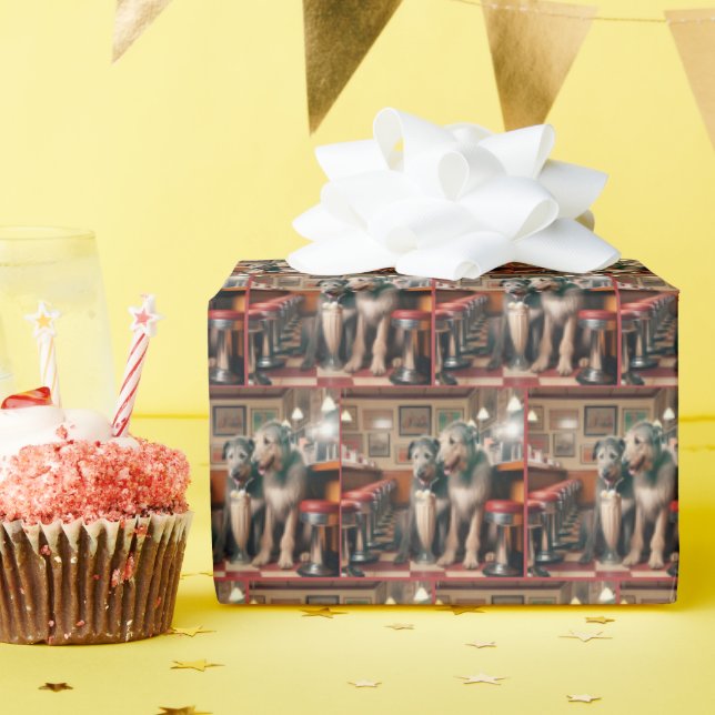 Irish Wolfhounds With Ice Cream Soda Wrapping Paper (Birthday Party)