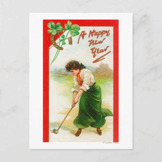Irish Woman About to Hit Golfball Postcard (Front)