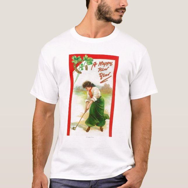 Irish Woman About to Hit Golfball T-Shirt (Front)