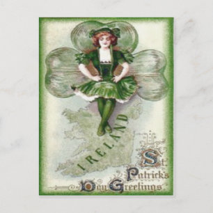 Irish Woman Ireland Shamrock Riverdance Postcard