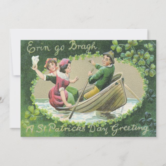 Irish Woman Man Rowboat Shamrock Invitation (Front)