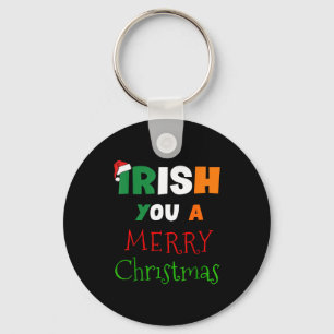 Irish You A Merry Christmas Ireland Flag Xmas Hat Key Ring