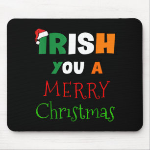 Irish You A Merry Christmas Ireland Flag Xmas Hat Mouse Pad