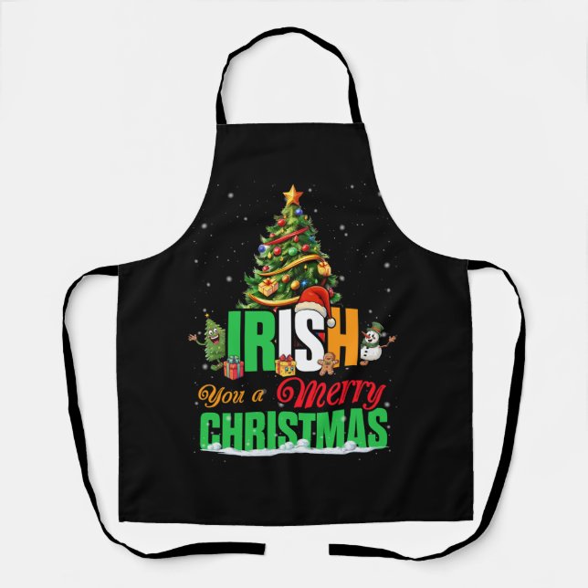 Irish You A Merry Christmas Santa Irish Flag Chris Apron (Front)