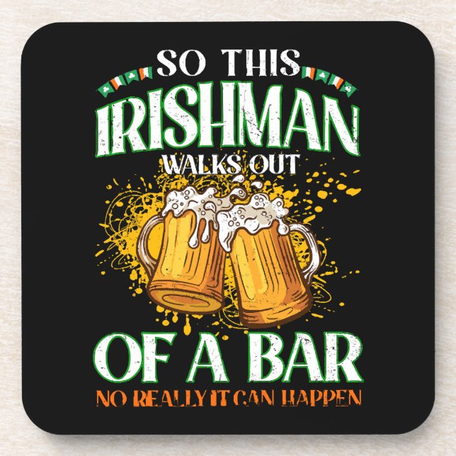 Irishman Drinking Beer St. Patrick's Day Coaster (Front)