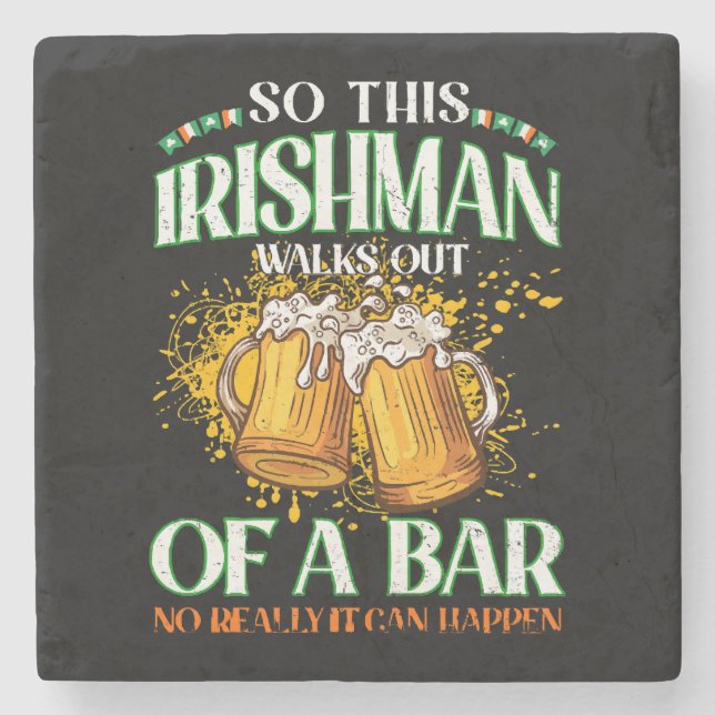 Irishman Drinking Beer St. Patrick's Day Stone Coaster (Front)