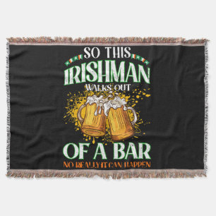 Irishman Drinking Beer St. Patrick's Day Throw Blanket