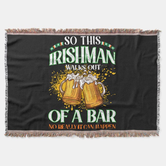 Irishman Drinking Beer St. Patrick's Day Throw Blanket (Front)