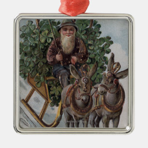 Irishman Driving Sleigh of Shamrocks Metal Tree Decoration