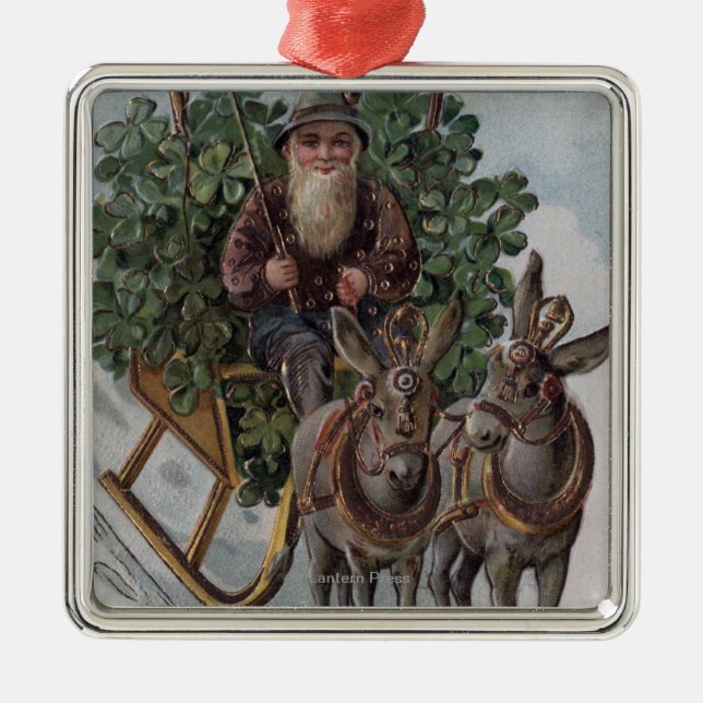 Irishman Driving Sleigh of Shamrocks Metal Tree Decoration (Front)