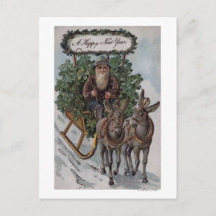 Irishman Driving Sleigh of Shamrocks Postcard