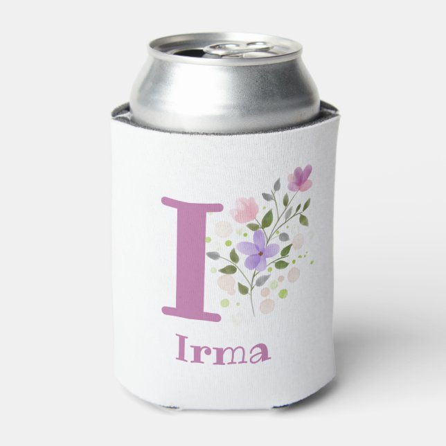 Irma Name with a Floral Design Can Cooler (Can Front)