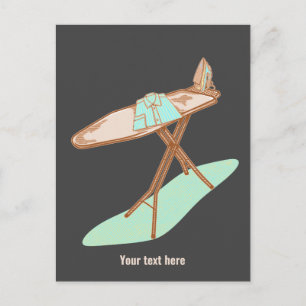 Iron and ironing board household chores postcard
