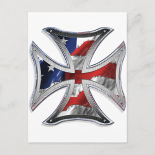 Iron Cross w/ American Flag Postcard