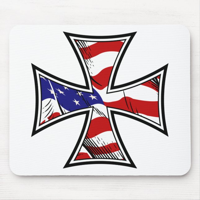 Iron Cross with American Flag Mouse Pad (Front)