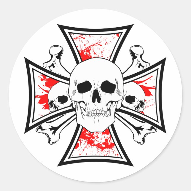 Iron Cross with Skulls and Cross Bones Classic Round Sticker (Front)