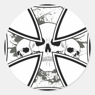 Iron Cross with Skulls Classic Round Sticker