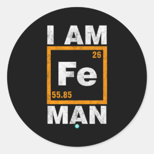 Iron (fe) Man Funny Periodic Elemen Gift Classic Round Sticker