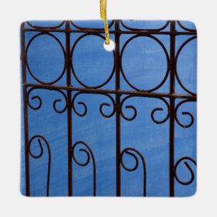 Iron gate pattern in blue, Cuba Ceramic Tree Decoration