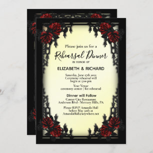 Iron Gothic Red Rose Yellow Rehearsal Dinner Invitation