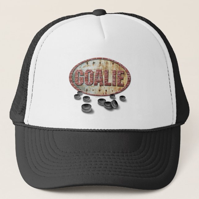 Iron Hockey Goalie Trucker Hat (Front)