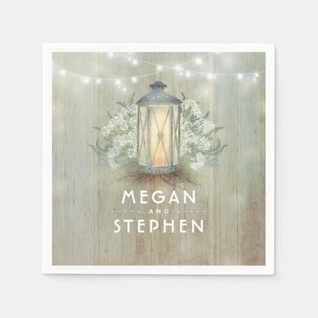 Iron Lantern Lights Floral Rustic Barn Wedding Napkin (Front)