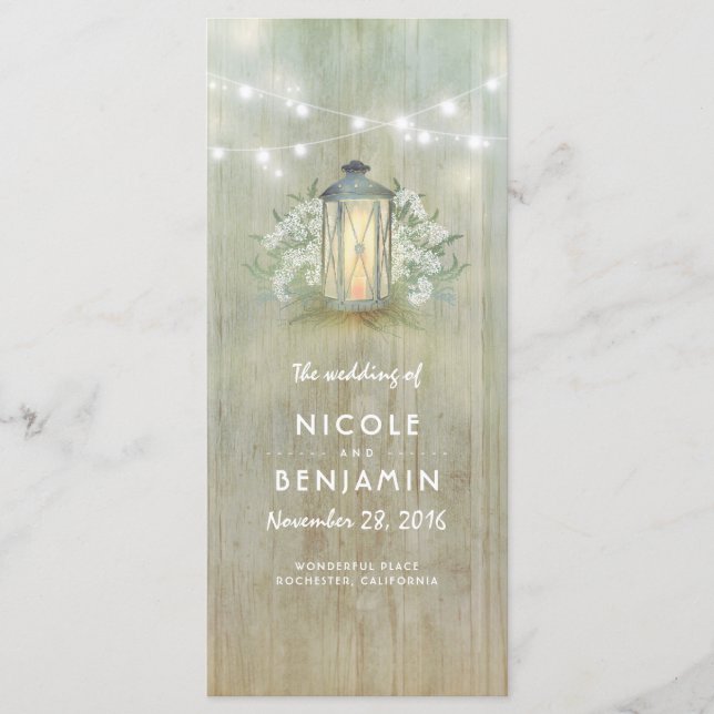 Iron Lantern Lights Floral Rustic Wedding Programs Programme (Front)