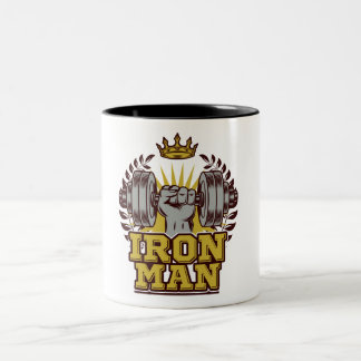 IRON MAN Fitness Bodybuilder Athlete Two-Tone Coffee Mug