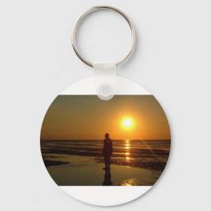 Iron Men Sculpture at Sunset, Crosby, Liverpool UK Key Ring