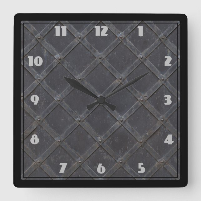 Iron Metal Grille Lattice Framework Texture Square Wall Clock (Front)
