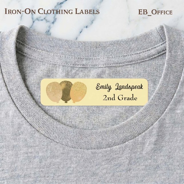 Iron on Yellow Glitter Party Balloons (Yellow Glitter Balloon iron-on clothing labels.
Size: 1.75” x 0.3125”
2 sheets of 48 labels.
)