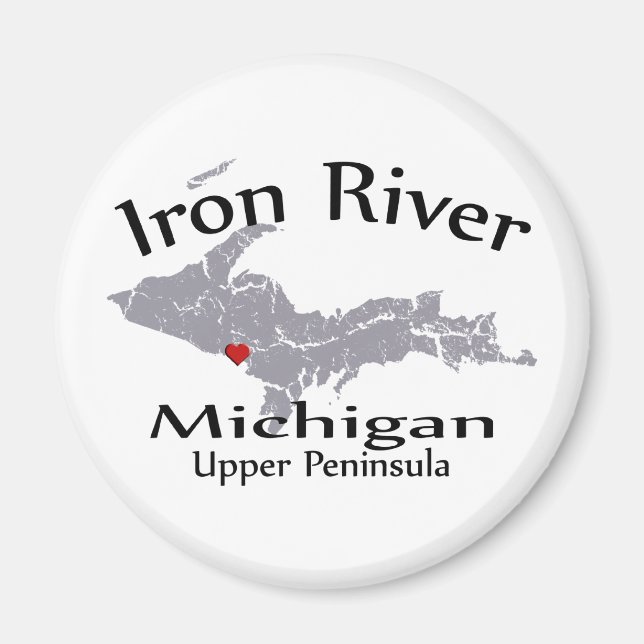 Iron River Michigan Heart Map Design Magnet (Front)